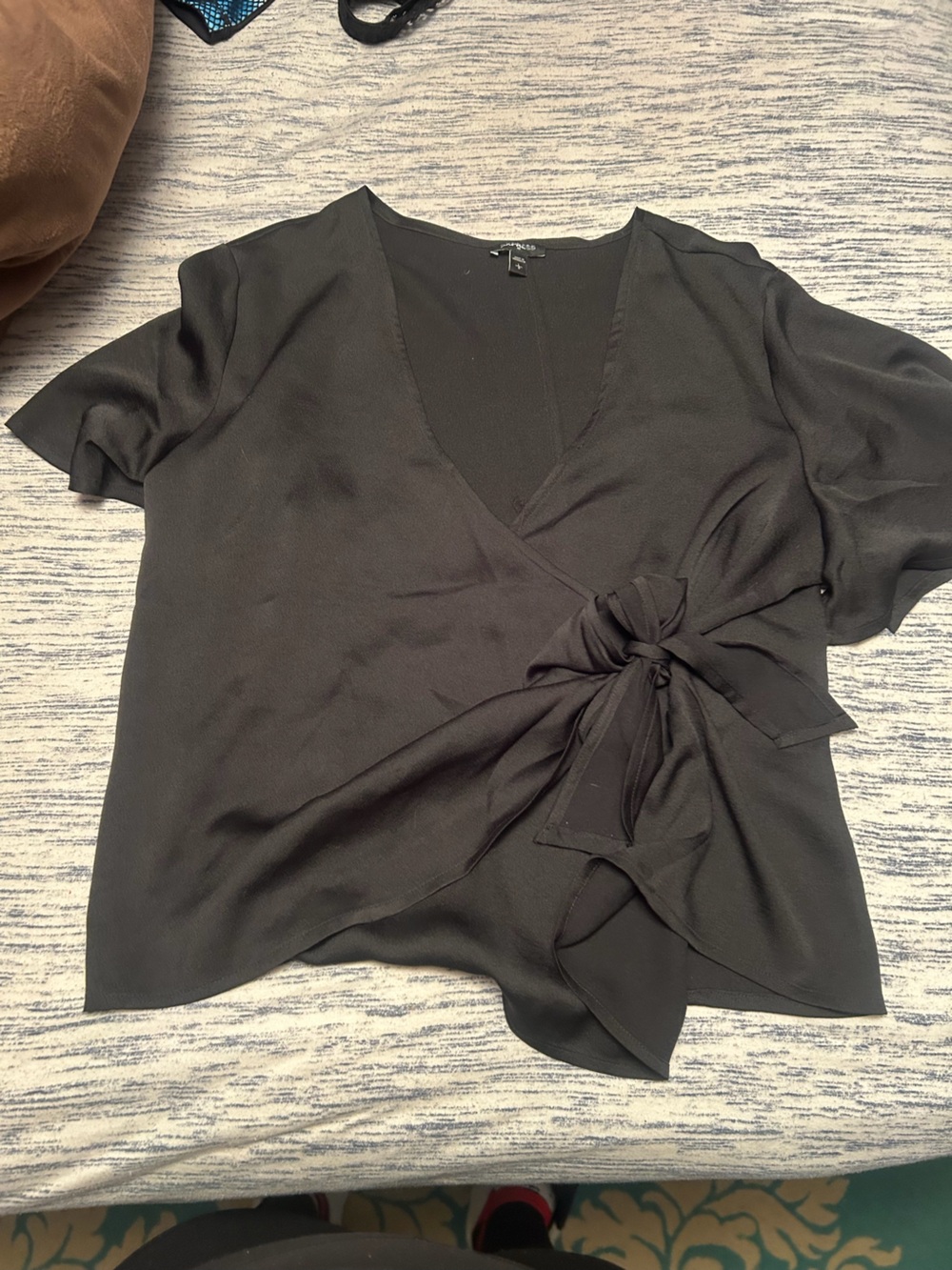 Express Black Wrap Tie-Front Blouse